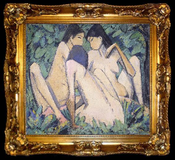 framed  Otto Mueller Three Girls in a Wood, ta009-2